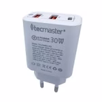 TECMASTER TM-200554-WH CARGADOR DE PARED FAST CHARGE 3 PUERTOS, 1PD3.0 + 2QC3.0 - 30W, BLANCO